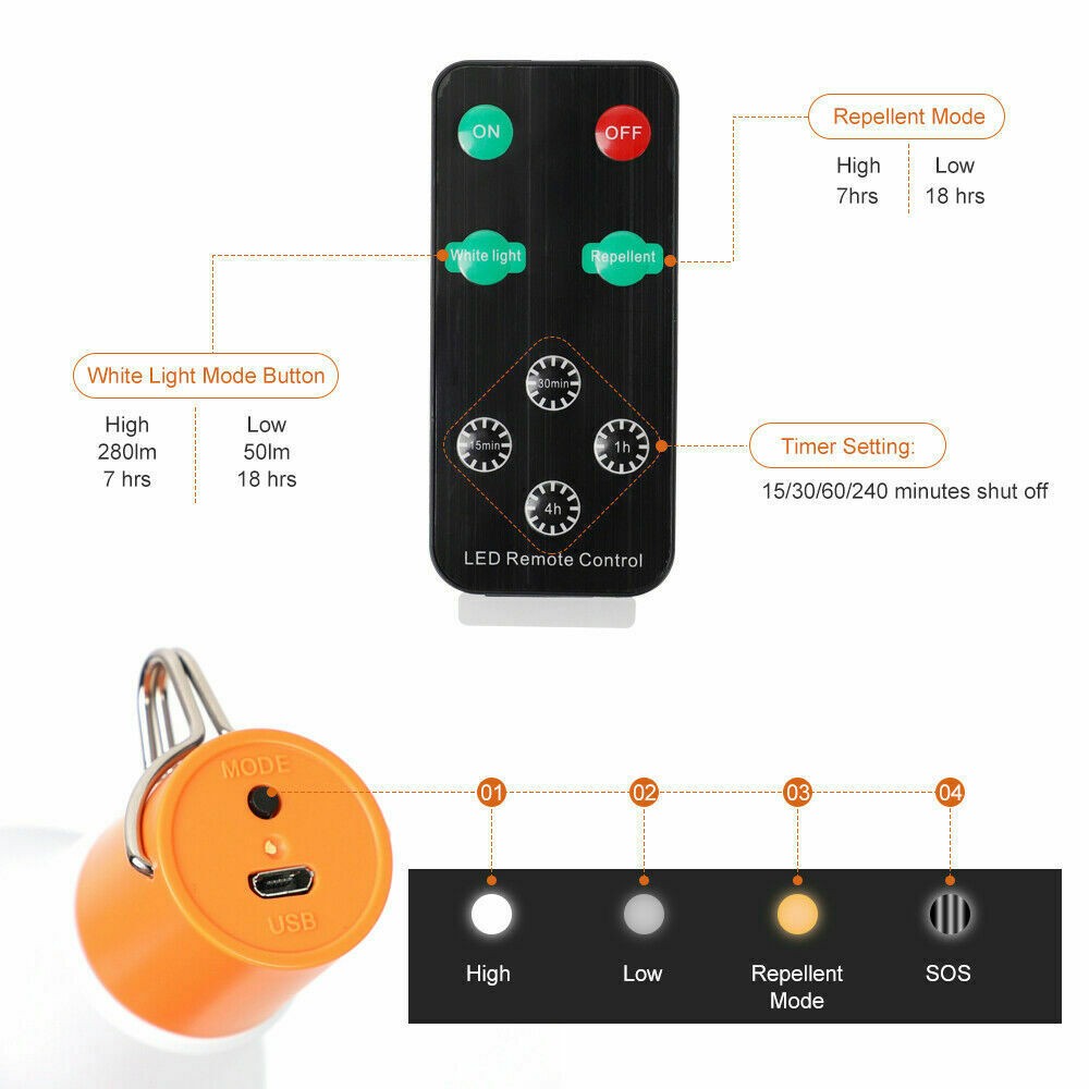 2 Pack 2 In 1 Outdoor Portable Camping Light Bulb LED Solar Power Mosquito Repellent Lamp with Remote