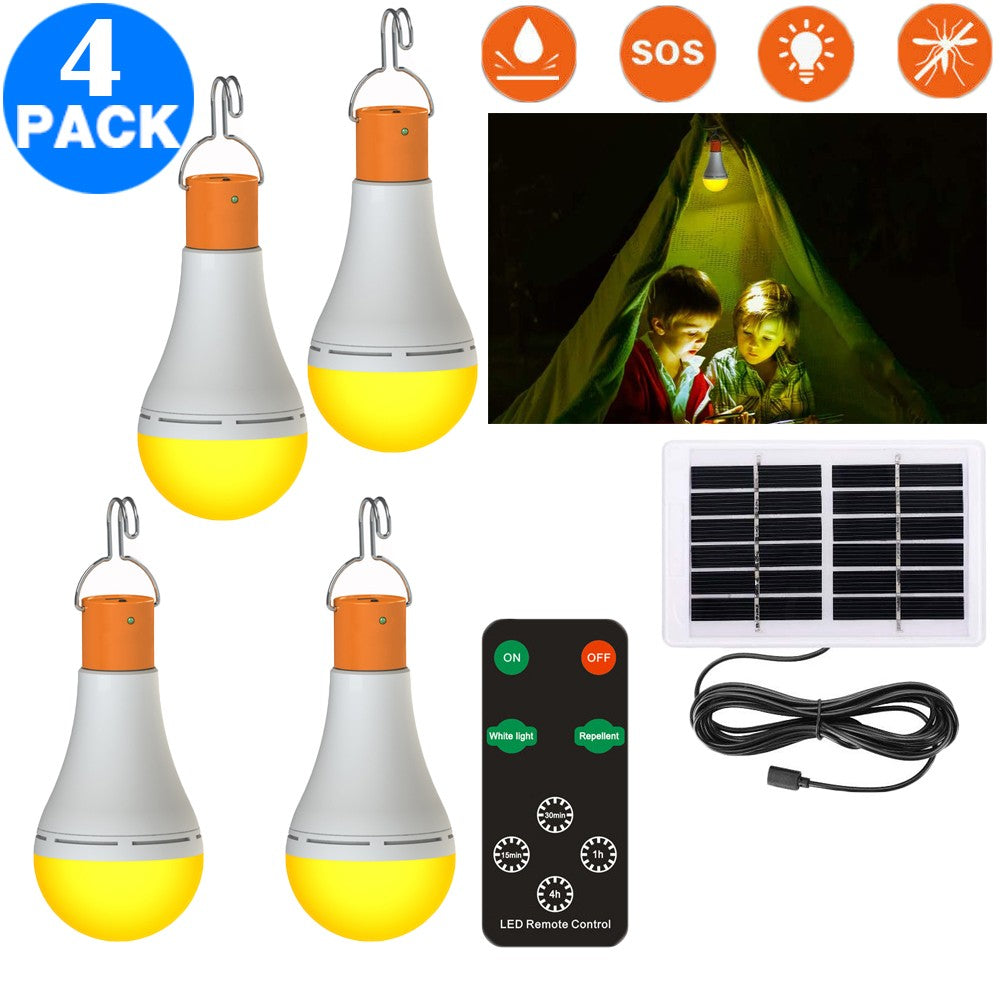 4 Pack 2 In 1 Outdoor Portable Camping Light Bulb LED Solar Power Mosquito Repellent Lamp with Remote