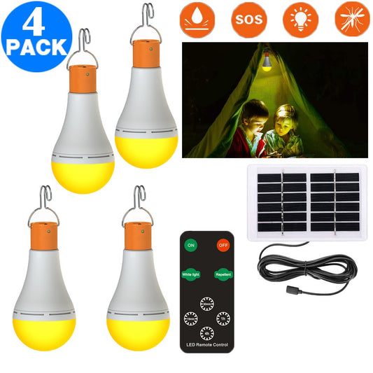 4 Pack 2 In 1 Outdoor Portable Camping Light Bulb LED Solar Power Mosquito Repellent Lamp with Remote