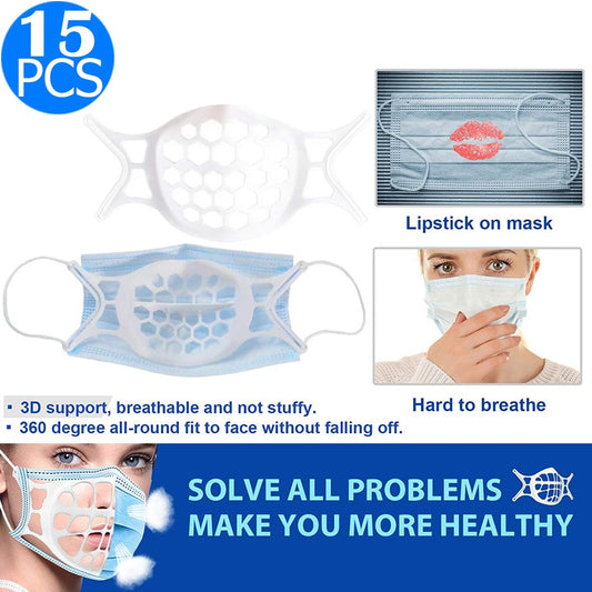 15PCS Reusable 3D Face Cover Bracket Washable Silicone Face Cover Support Frame Face Cover Inner WITHOUT FACE COVER