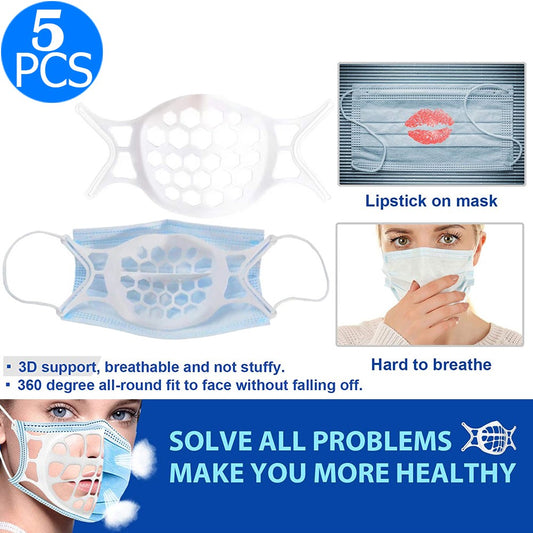 5PCS Reusable 3D Face Cover Bracket Washable Silicone Face Cover Support Frame Face Cover Inner WITHOUT FACE COVER