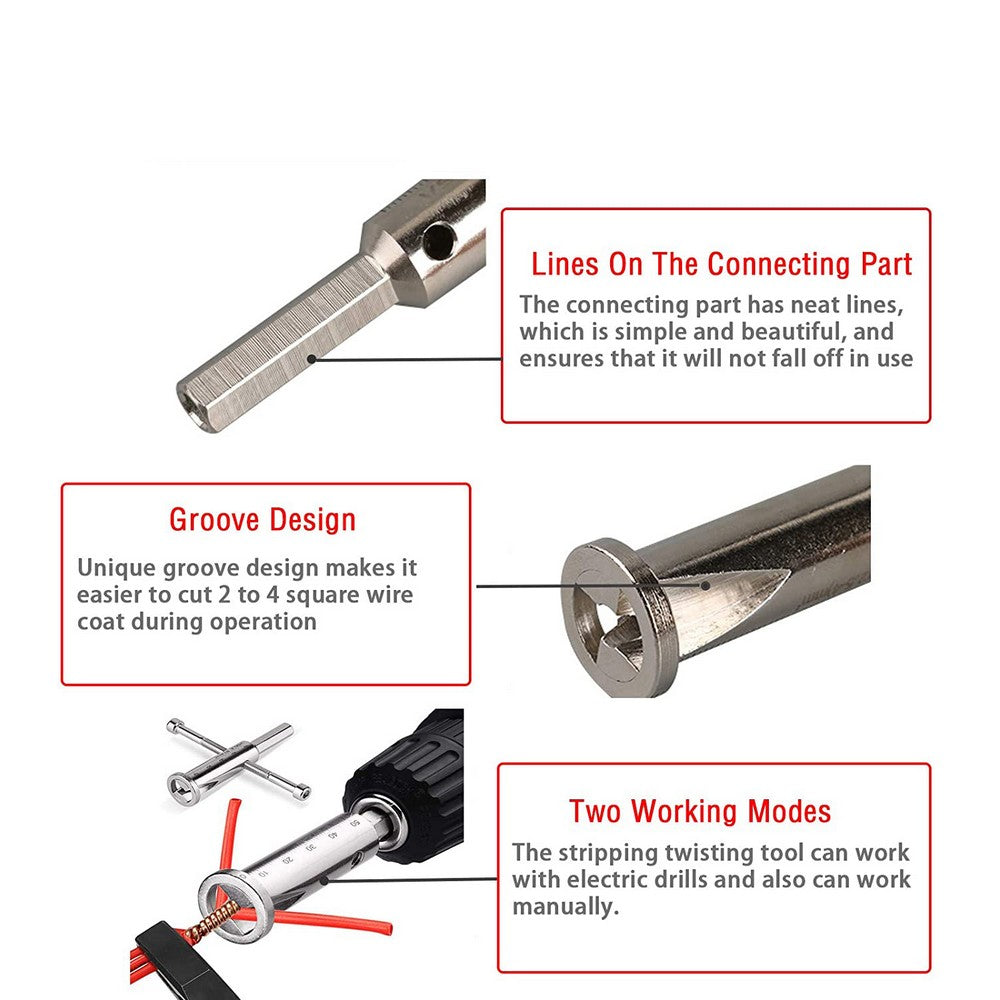 4 X Quick Twist Wire Tool Wire Twisting Tool Wire Stripper and Twister Electrical Cable Connector 4 Square