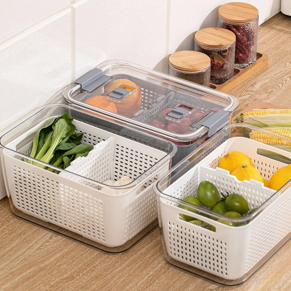 2 Pack 3 In 1 Home Multifunctional Storage Box Fruit Vegetable Container Kitchen Drain Basket with Lid Medium