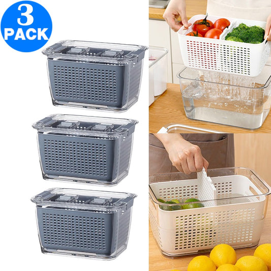 3 Pack 3 In 1 Home Multifunctional Storage Box Fruit Vegetable Container Kitchen Drain Basket with Lid Medium