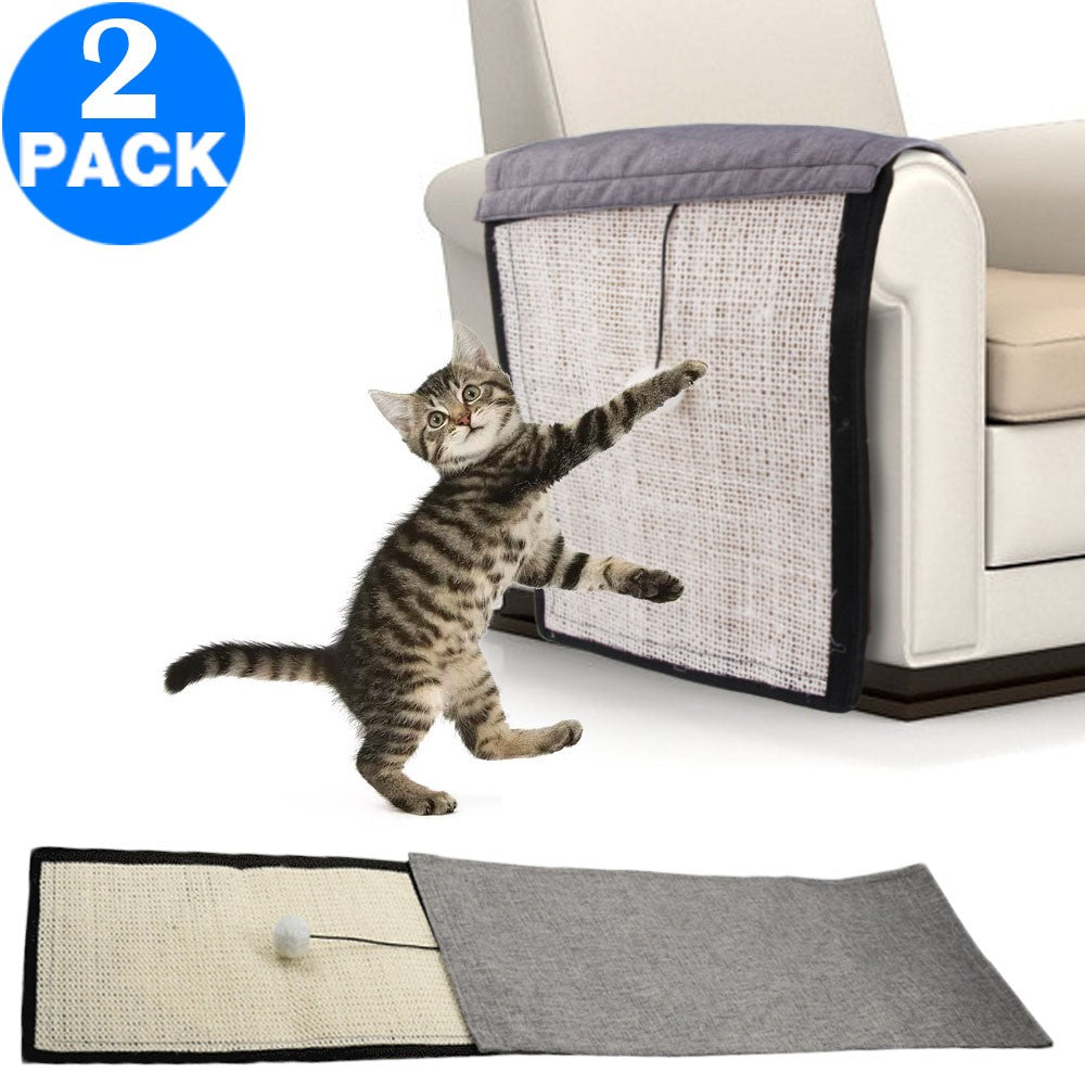 2 X Cat Scratching Mat Sofa Couch Cat Furniture Scratching Pads Cover with Plush Ball Toy