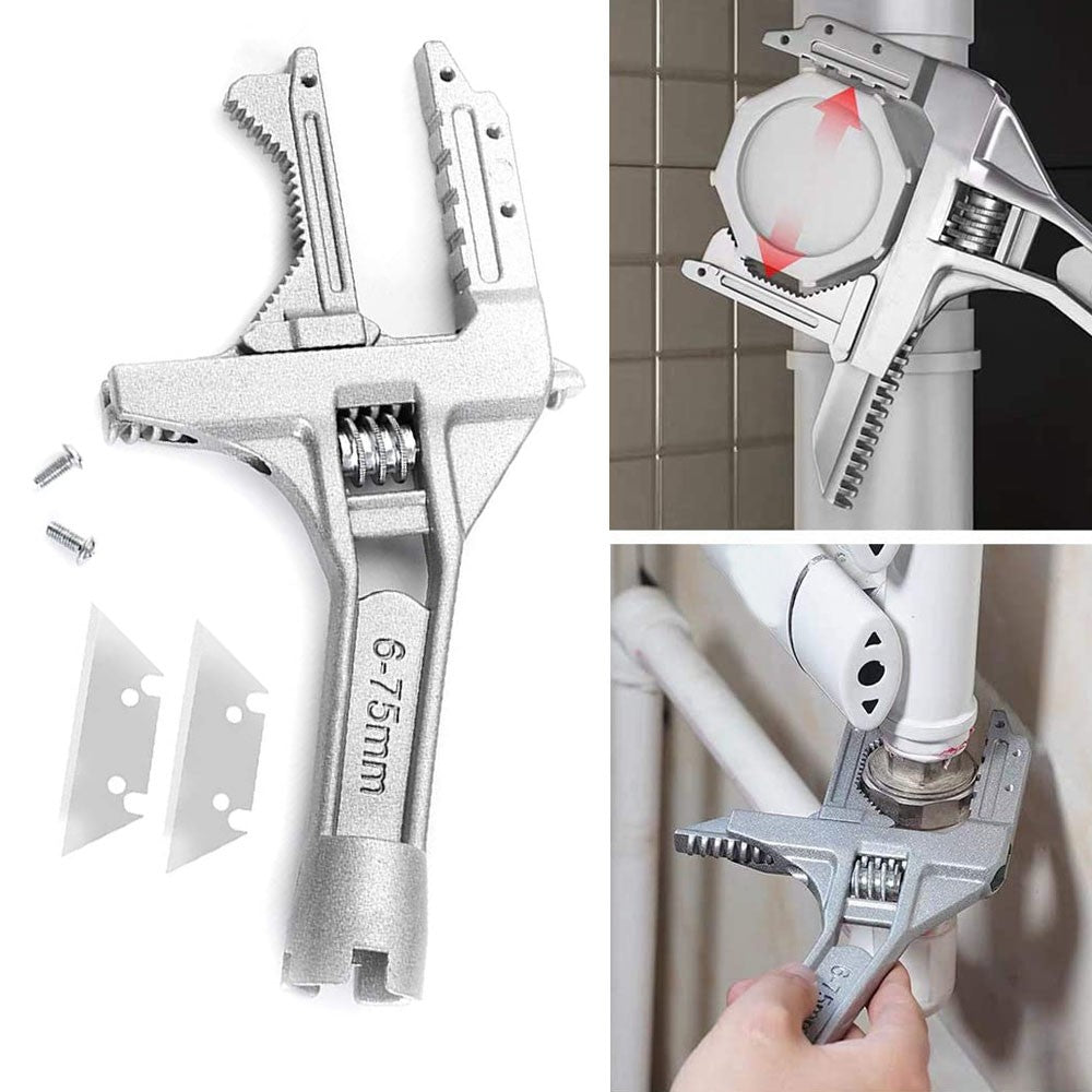 2 In 1 9 Inches Adjustable Wrench Alloy Spanner Repair Tool Cleaning Shovel for Kitchen Bathroom