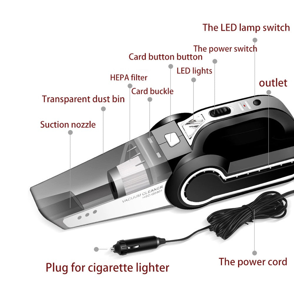 4 In 1 Car Wired Handheld Vacuum Cleaner Tires Inflator Tire Pressure Measurement Air Pump LED Light