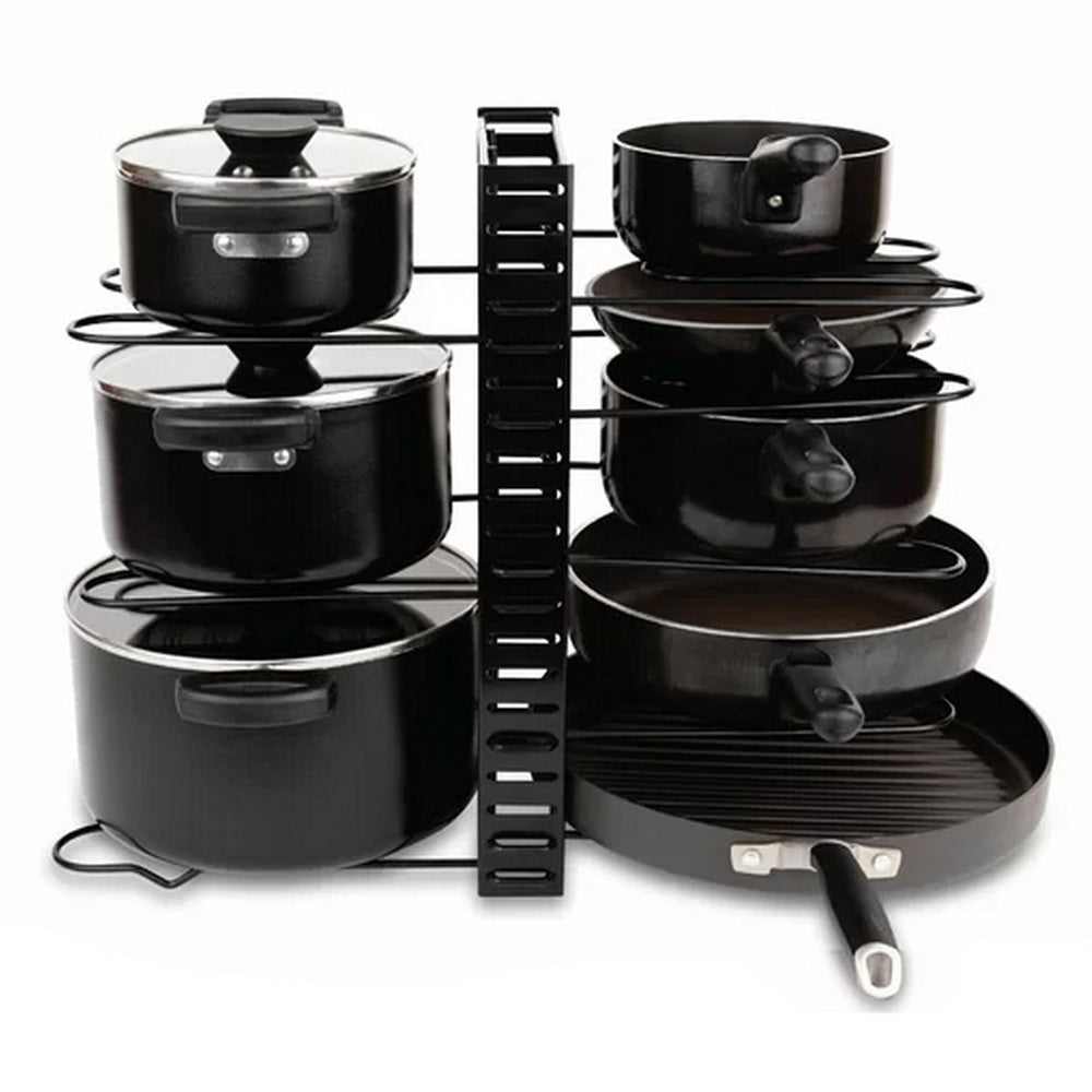 8 Tier Pots Pans Organizer Adjustable Pot Pan Holder Kitchen Pantry Storage Rack Cookware Shelves