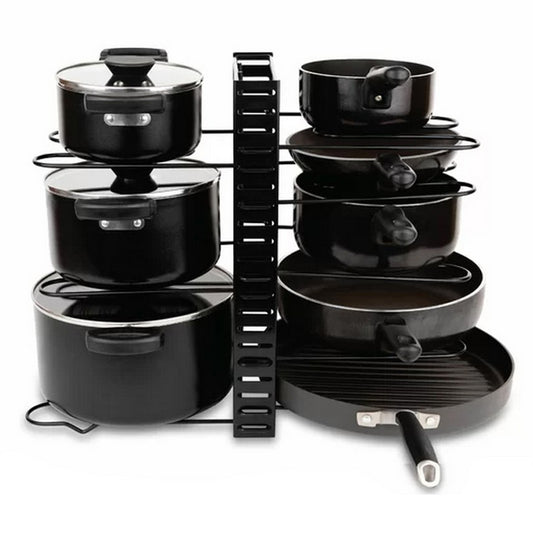 8 Tier Pots Pans Organizer Adjustable Pot Pan Holder Kitchen Pantry Storage Rack Cookware Shelves