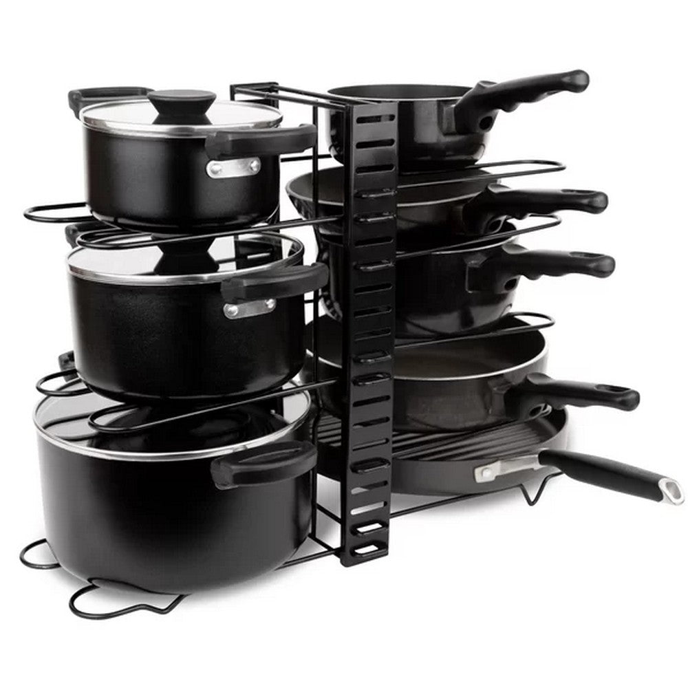 8 Tier Pots Pans Organizer Adjustable Pot Pan Holder Kitchen Pantry Storage Rack Cookware Shelves