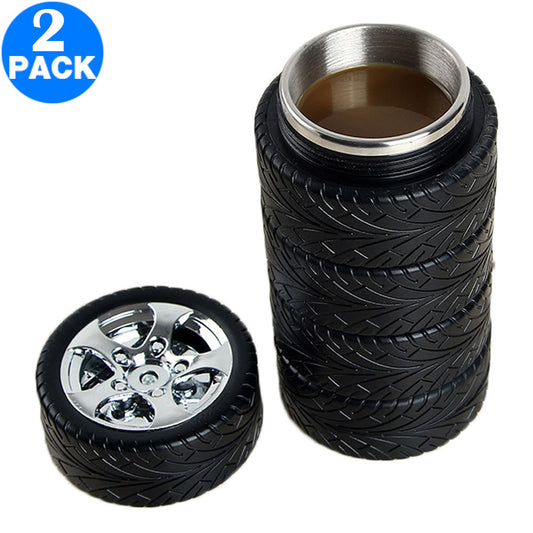 2 Pack 300ML Tyre Cup Coffee Mug Stainless Steel Tire Interior Durable Drinking Bottle for Car Lover