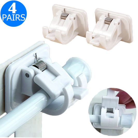 4 Pairs of Self Adhesive Nail Free Adjustable Rod Bracket Holders