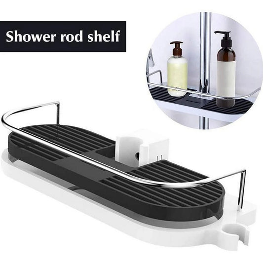 Home Bathroom Multifunctional Punch Free Shower Lift Bar Storage Rack Shampoo Organizer Sponge Holder Tray with Shower Bracket for Handheld Shower Head