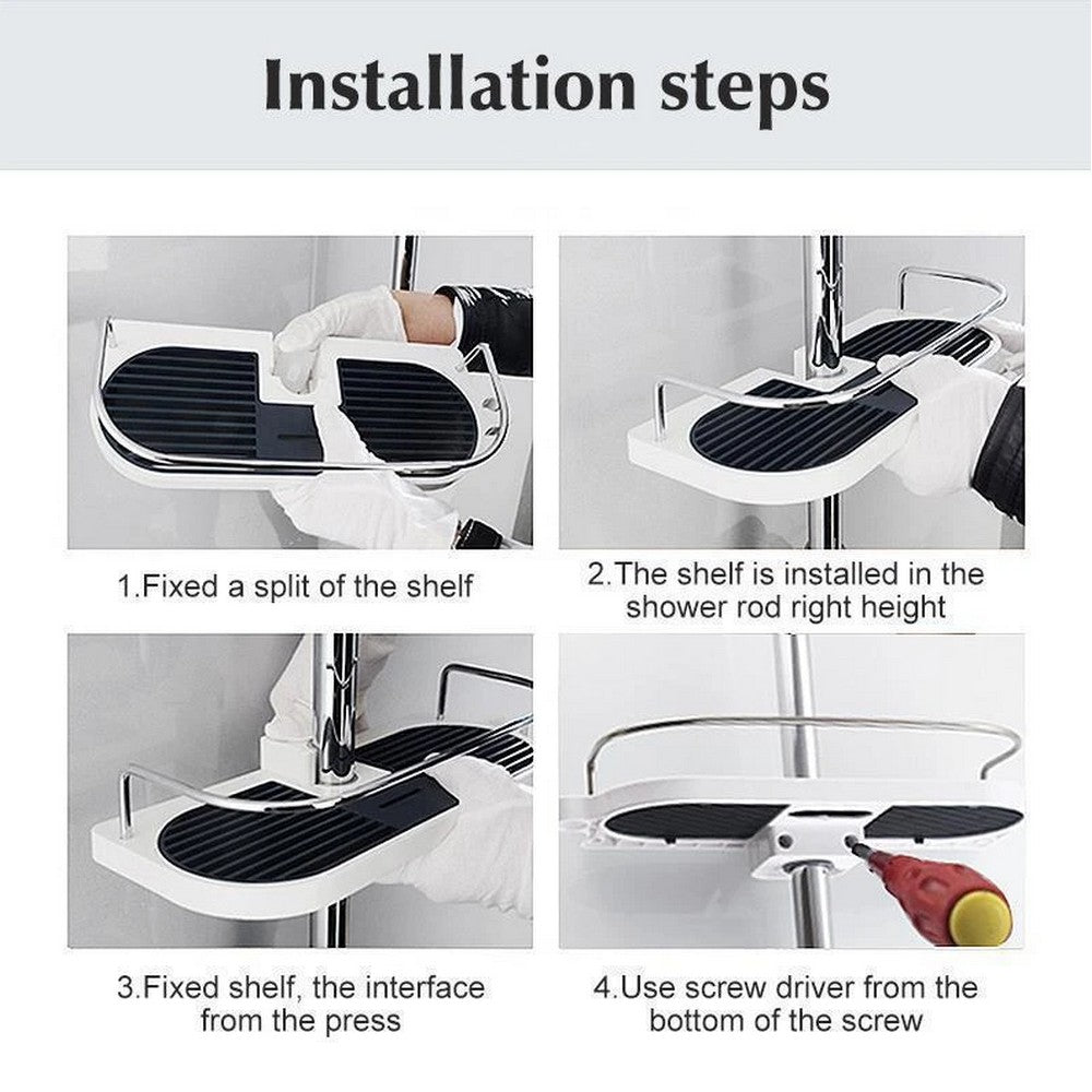 Home Bathroom Multifunctional Punch Free Shower Lift Bar Storage Rack Shampoo Organizer Sponge Holder Tray with Shower Bracket for Handheld Shower Head