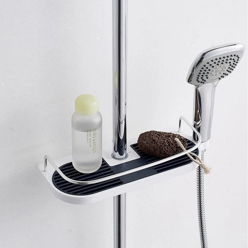 2 X Home Bathroom Multifunctional Punch Free Shower Lift Bar Storage Rack Shampoo Organizer Sponge Holder Tray with Shower Bracket for Handheld Shower Head