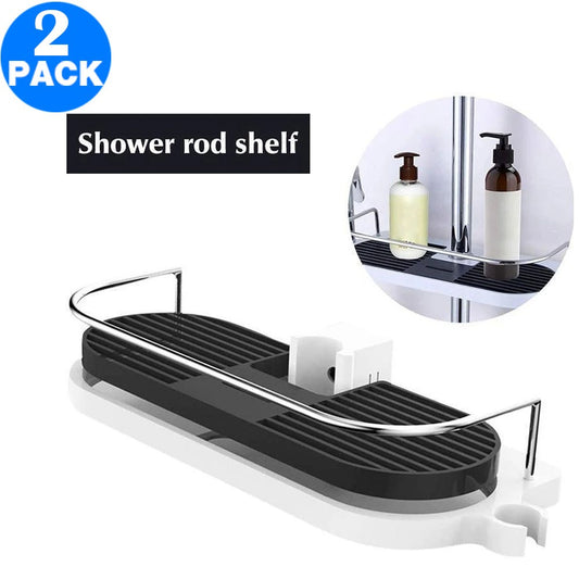 2 X Home Bathroom Multifunctional Punch Free Shower Lift Bar Storage Rack Shampoo Organizer Sponge Holder Tray with Shower Bracket for Handheld Shower Head