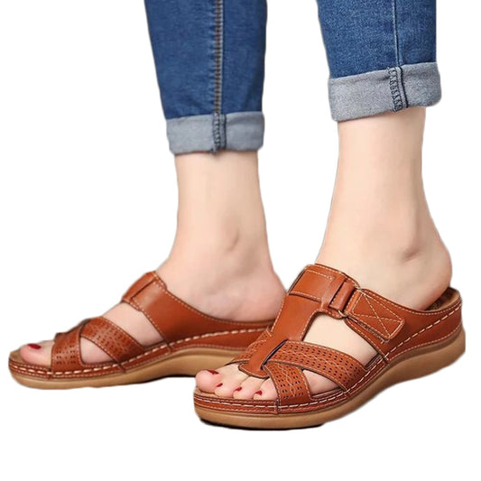 Women Summer Sandal Slip On Shoes Brown
