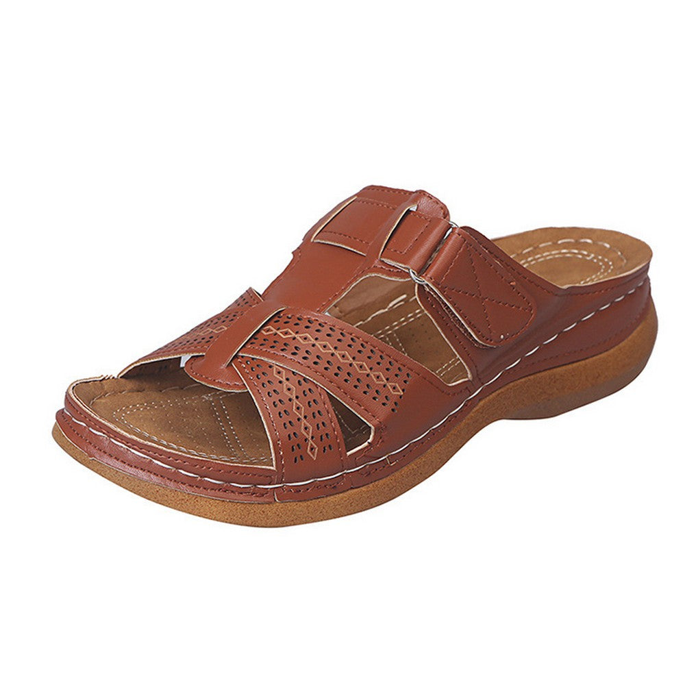 Women Summer Sandal Slip On Shoes Brown