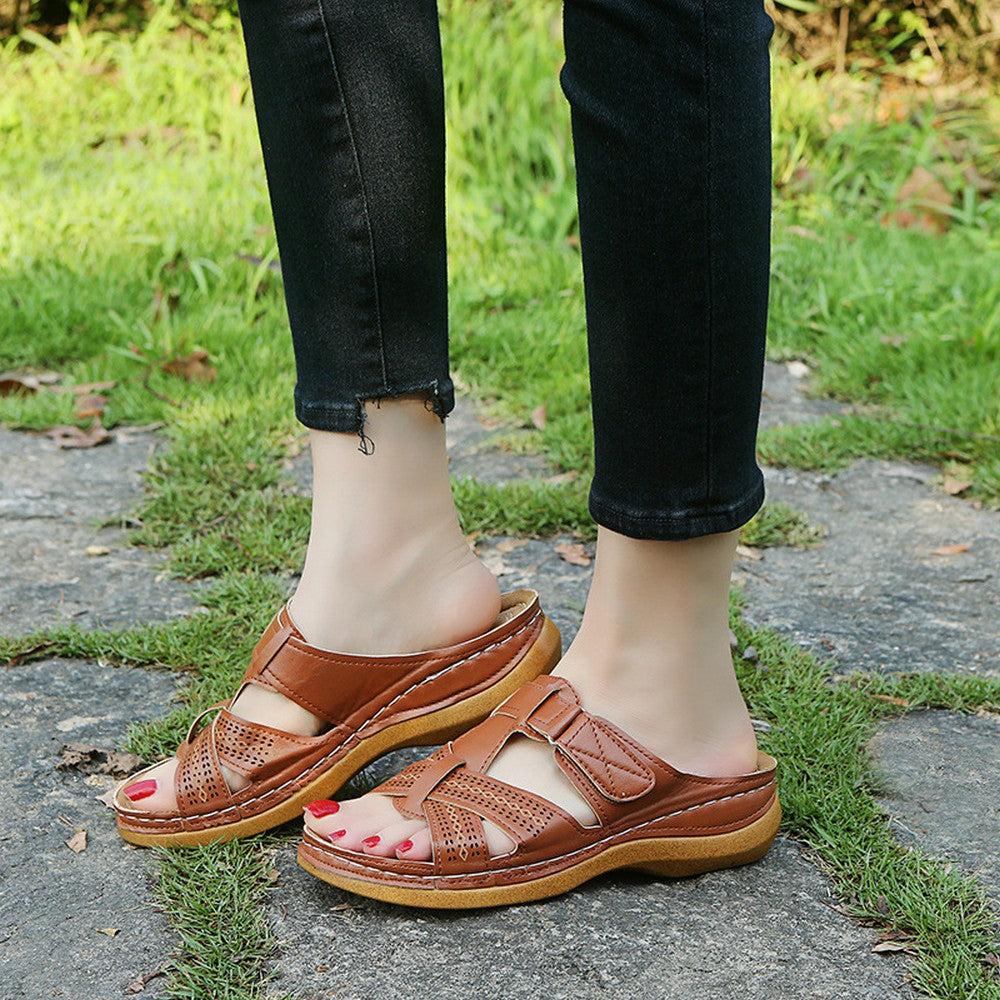 Women Summer Sandal Slip On Shoes Brown