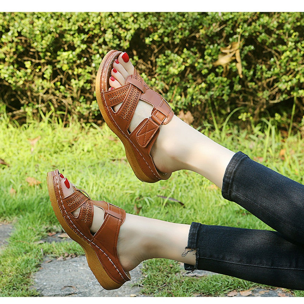 Women Summer Sandal Slip On Shoes Brown