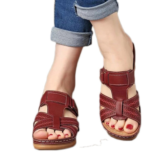Women Summer Sandal Slip On Shoes Wine Red
