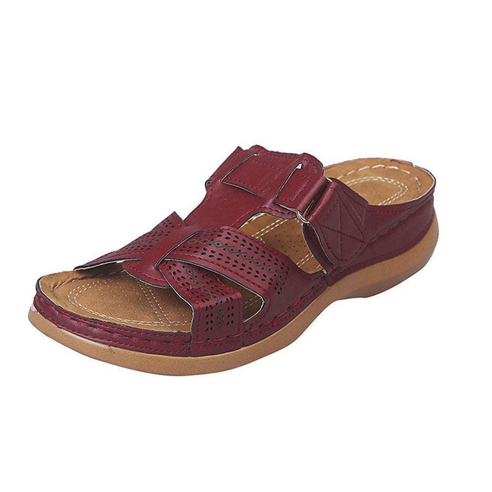 Women Summer Sandal Slip On Shoes Wine Red