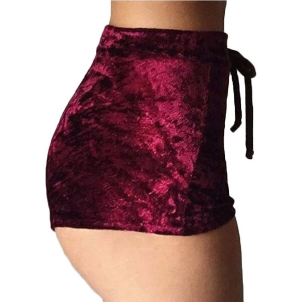 2 X Women High Waist Drawstring Velvet Shorts