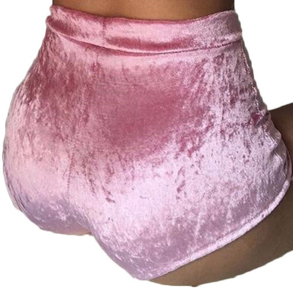 2 X Women High Waist Drawstring Velvet Shorts