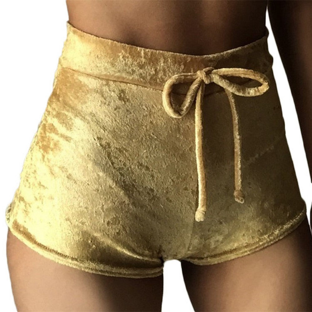 2 X Women High Waist Drawstring Velvet Shorts