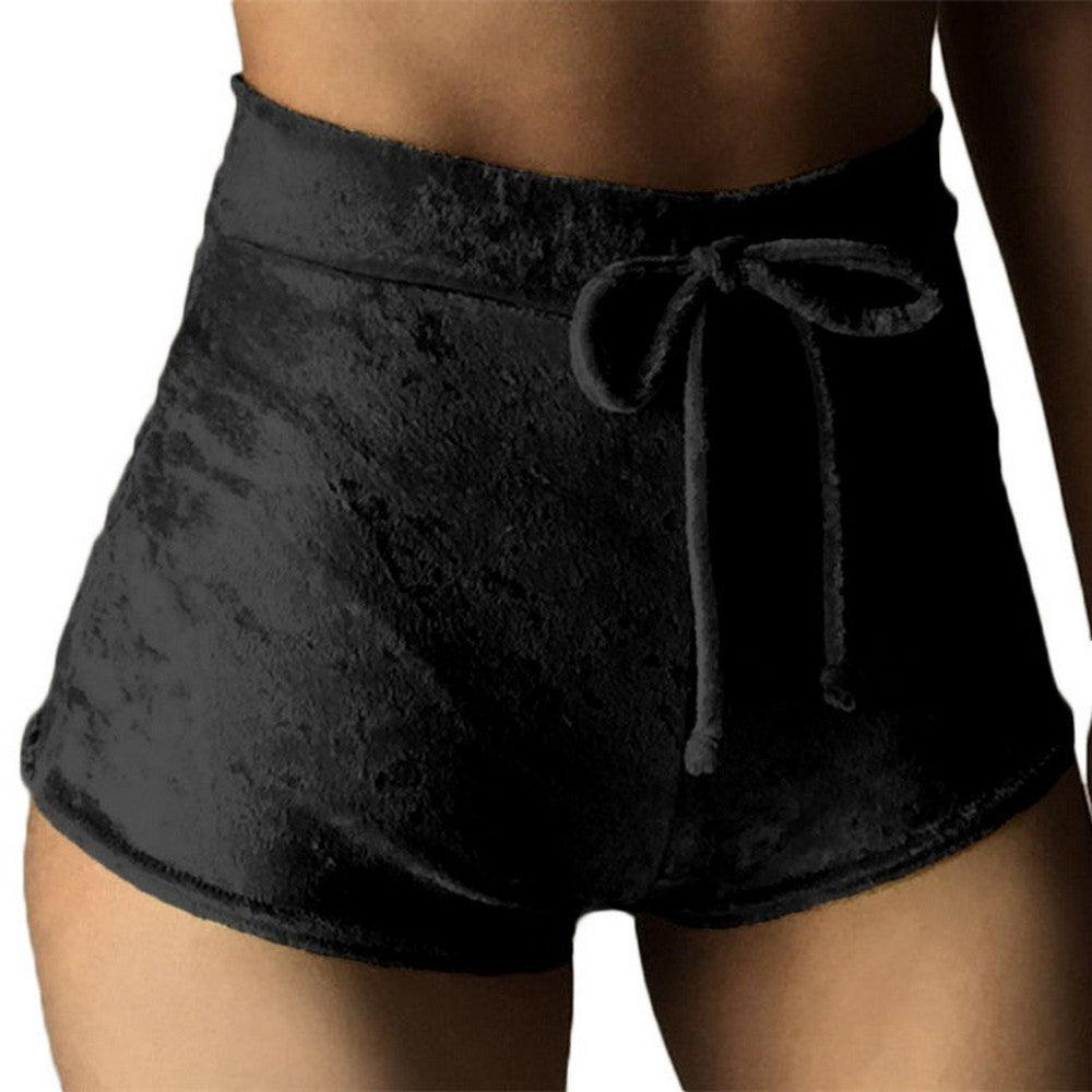 2 X Women High Waist Drawstring Velvet Shorts