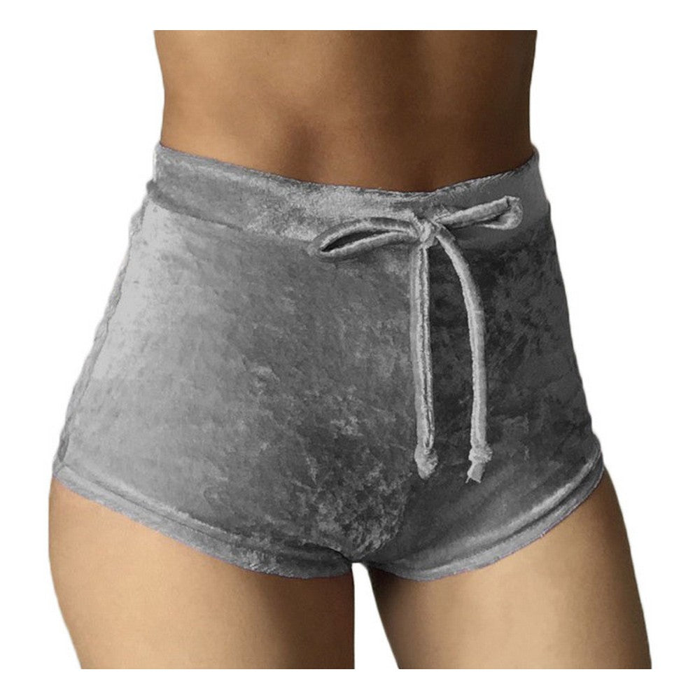 2 X Women High Waist Drawstring Velvet Shorts