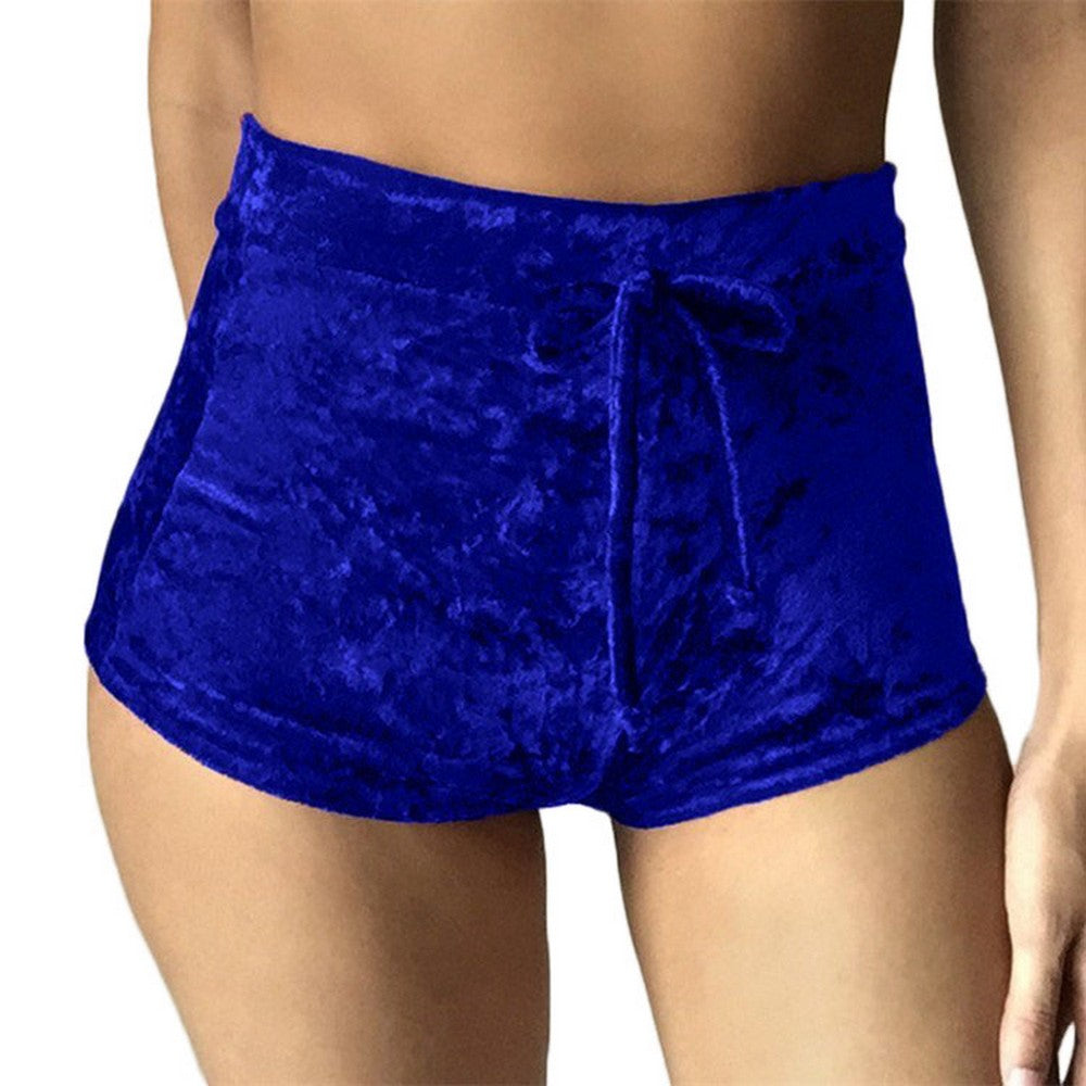 2 X Women High Waist Drawstring Velvet Shorts