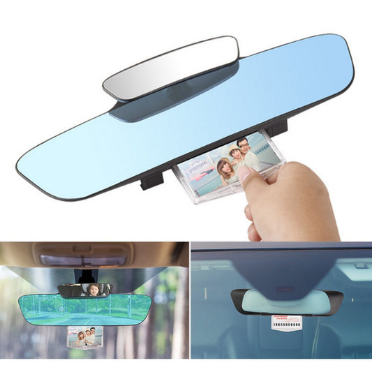 3 In 1 Car Rear View Mirror Wide Angle Safety Double Rearview Mirrors Anti Glare Blue Mirror with Photo Frame Double Mirrors for Viewing Child Kids Baby