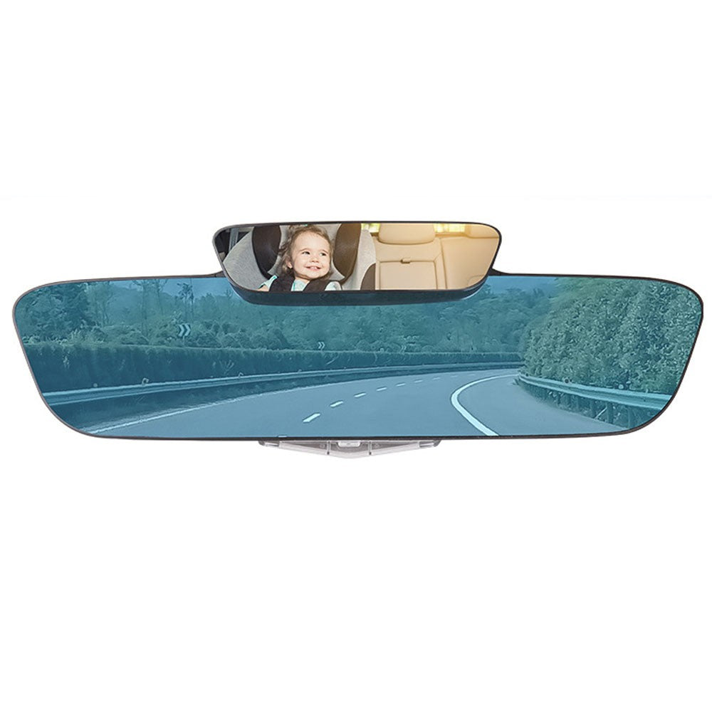 3 In 1 Car Rear View Mirror Wide Angle Safety Double Rearview Mirrors Anti Glare Blue Mirror with Photo Frame Double Mirrors for Viewing Child Kids Baby