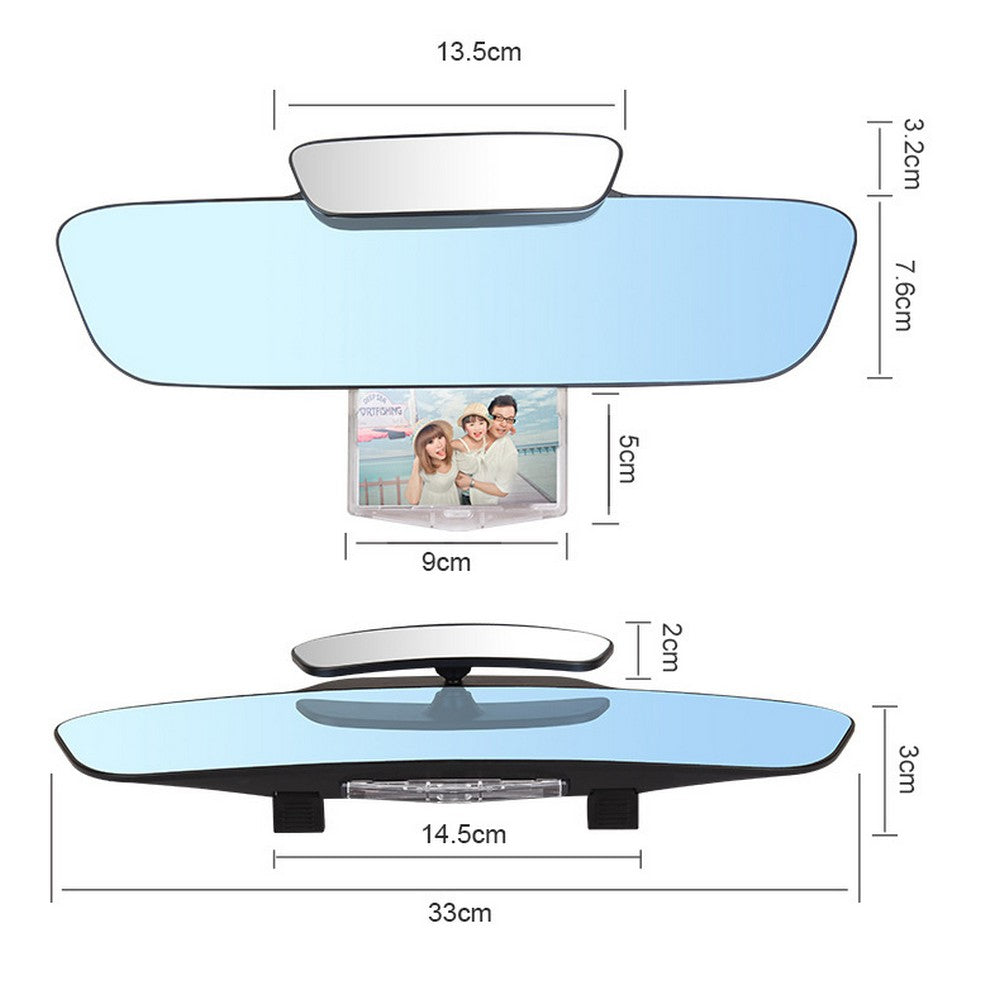 3 In 1 Car Rear View Mirror Wide Angle Safety Double Rearview Mirrors Anti Glare Blue Mirror with Photo Frame Double Mirrors for Viewing Child Kids Baby