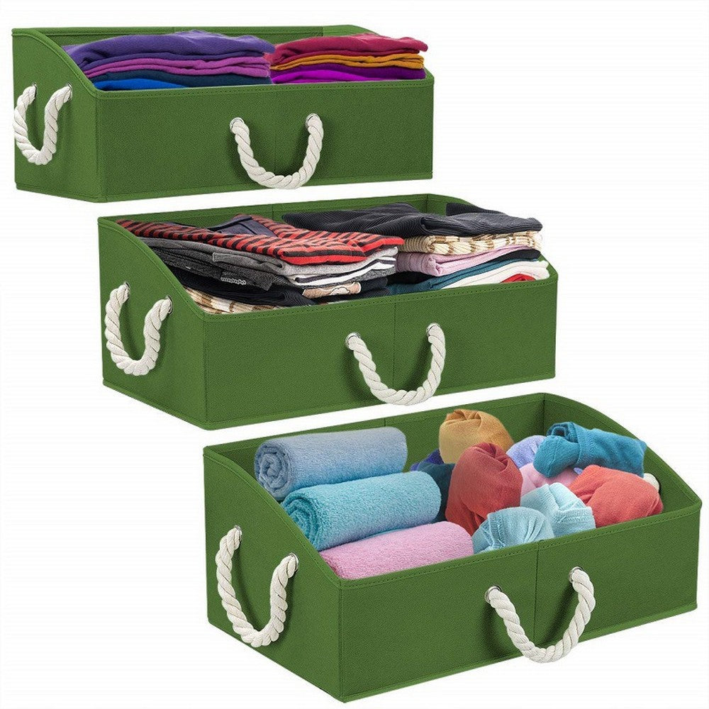 3 X Home Fabric Storage Bins Foldable Closet Organizer Trapezoid Storage Box Green