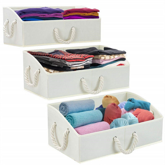 3 X Home Fabric Storage Bins Foldable Closet Clothes Organizer Trapezoid Storage Box Bathroom Toy Storage Bins Beige