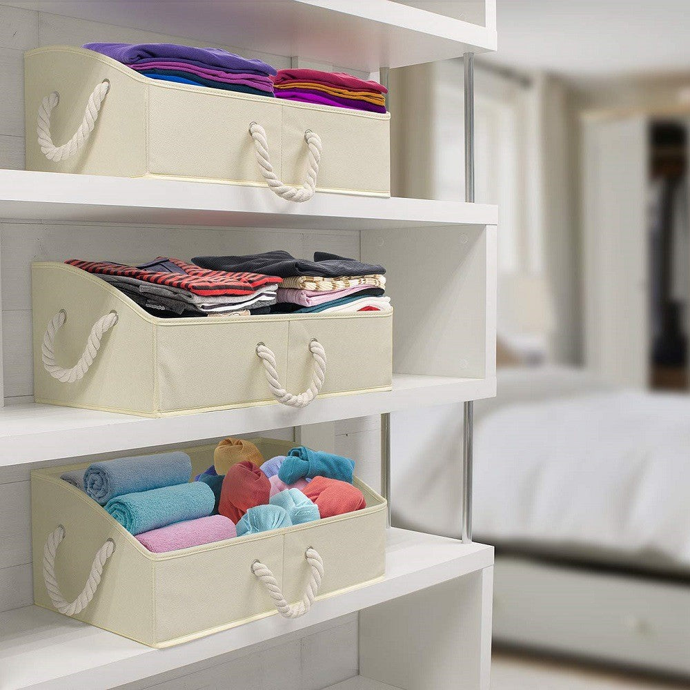 3 X Home Fabric Storage Bins Foldable Closet Clothes Organizer Trapezoid Storage Box Bathroom Toy Storage Bins Beige
