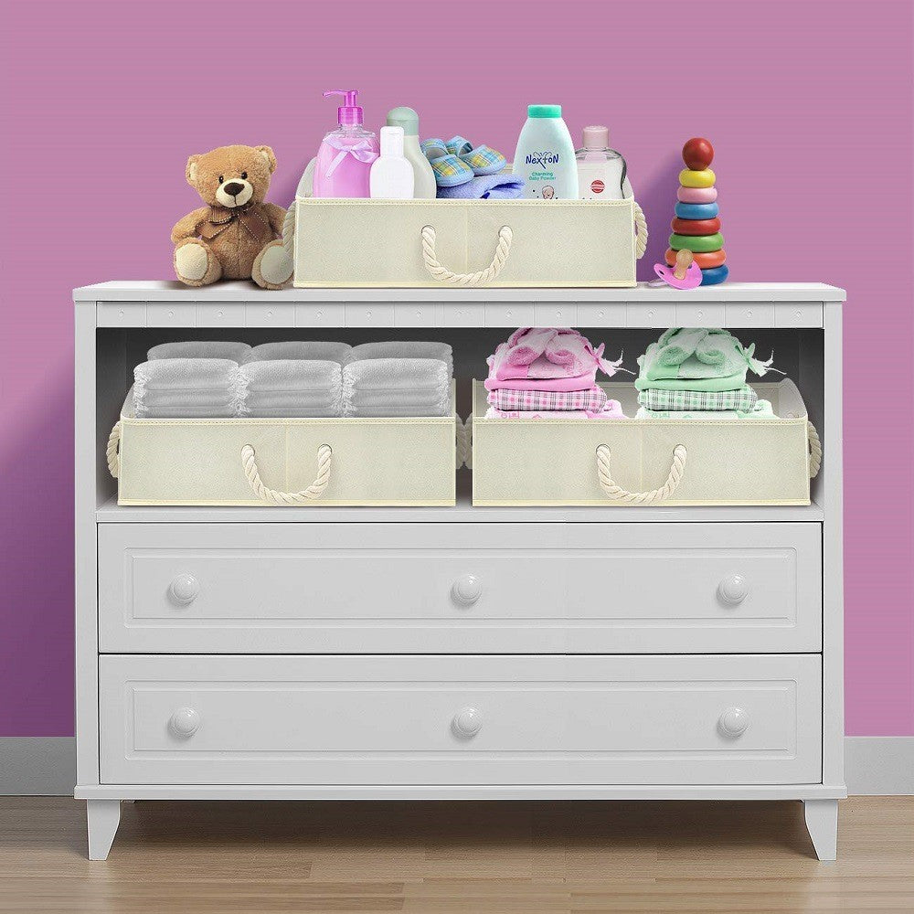 3 X Home Fabric Storage Bins Foldable Closet Clothes Organizer Trapezoid Storage Box Bathroom Toy Storage Bins Beige