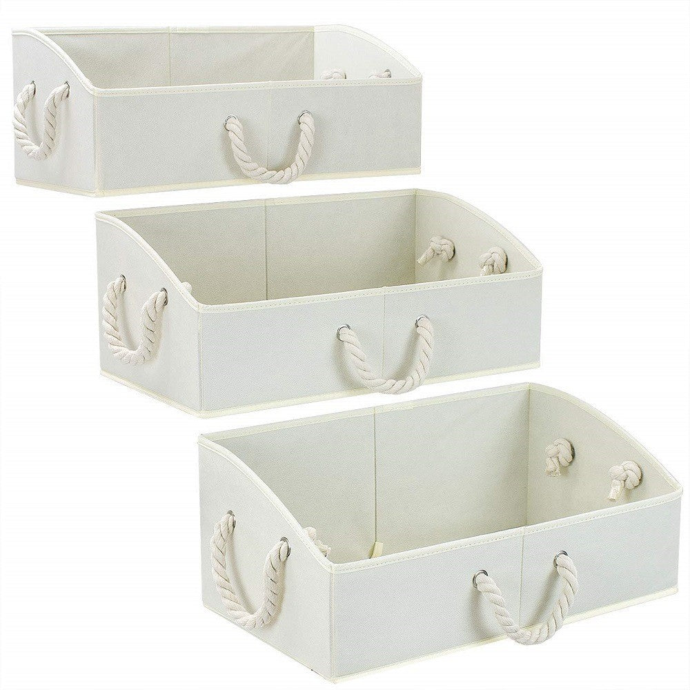 3 X Home Fabric Storage Bins Foldable Closet Clothes Organizer Trapezoid Storage Box Bathroom Toy Storage Bins Beige