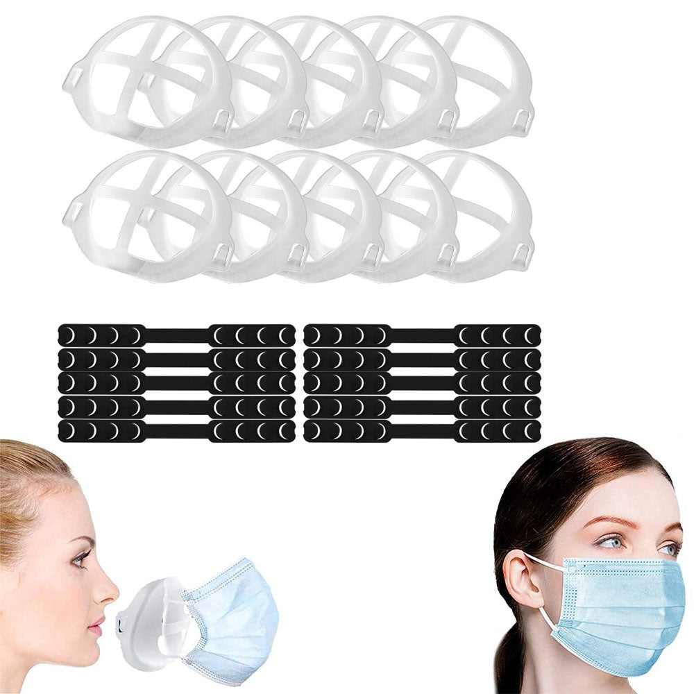 10 Pieces Face Cover Extender Straps and 10 Pieces 3D Face Cover Brackets Support Frames