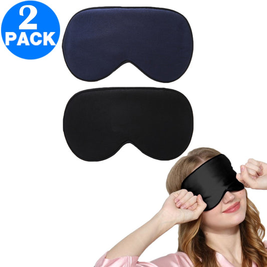 2 Pack Adjustable Super Smooth Blindfold Silk Sleep Eye Mask with Bag Black and Navy