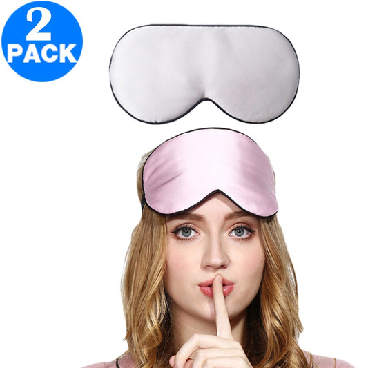 2 Pack Adjustable Super Smooth Blindfold Silk Sleep Eye Mask with Bag Pink and White