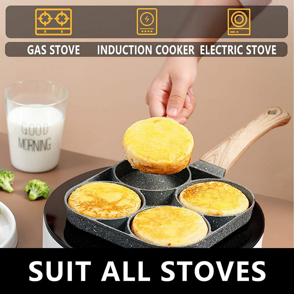Non Stick Four Holes Egg Frying Pan with 4 Pancake Omelette Pan Kitchen Cookware WITHOUT PAN LID