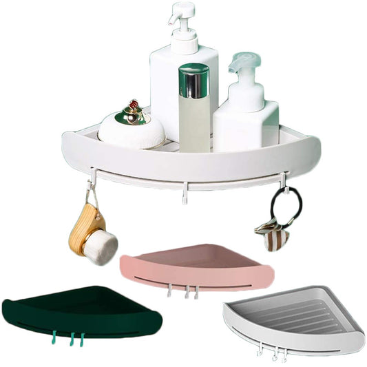 Home Kitchen Bathroom Corner Storage Shelf with 3 Hooks
