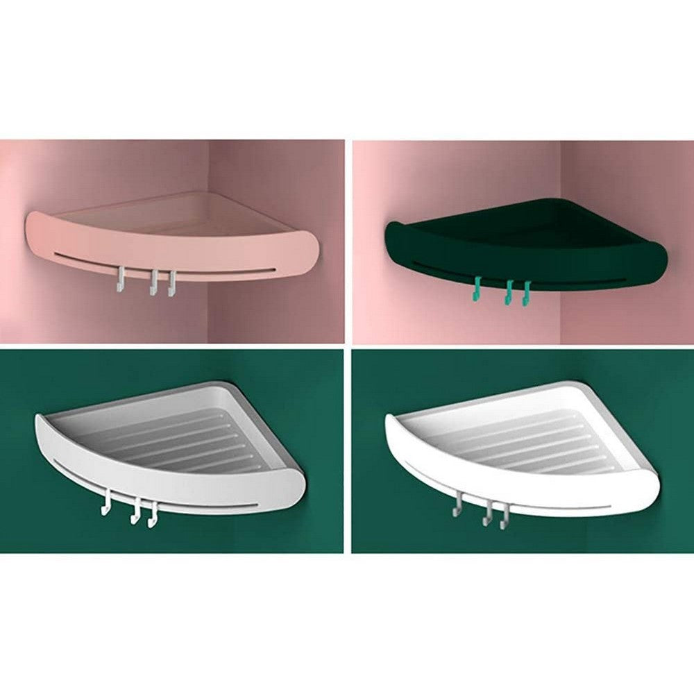 Home Kitchen Bathroom Corner Storage Shelf with 3 Hooks