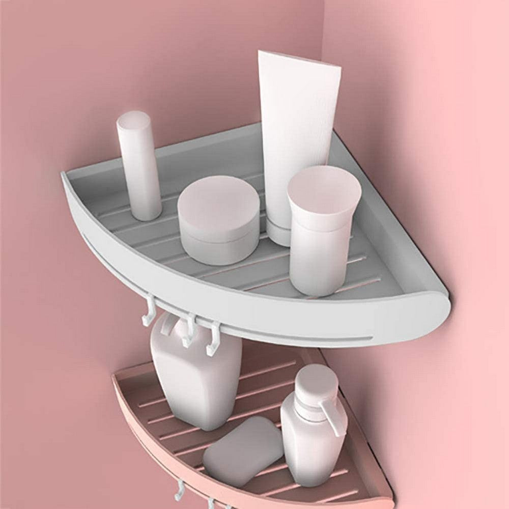 Home Kitchen Bathroom Corner Storage Shelf with 3 Hooks