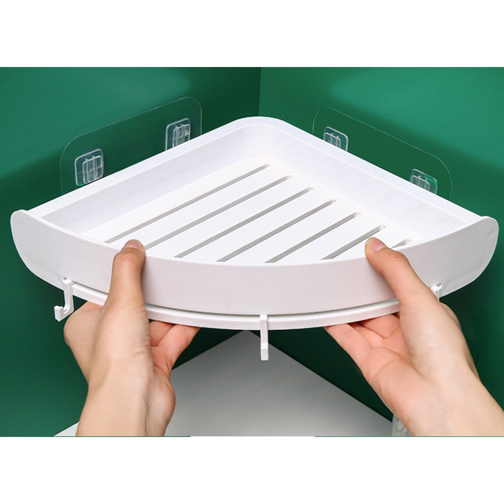 Home Kitchen Bathroom Corner Storage Shelf with 3 Hooks