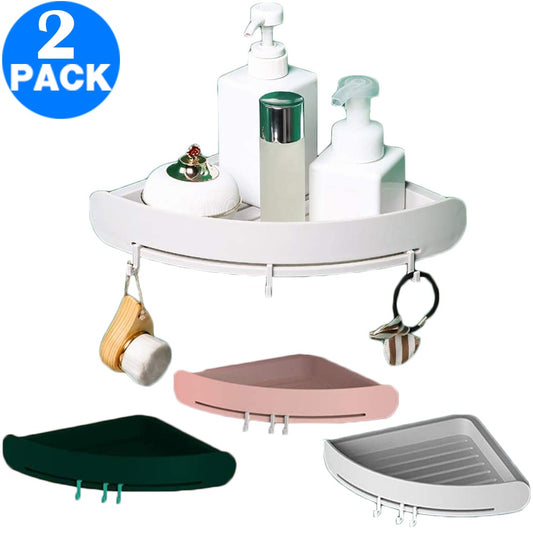 2 X Home Kitchen Bathroom Corner Storage Shelf with 6 Hooks