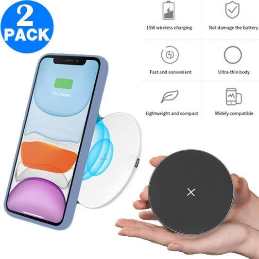 2 Pack 15W Wireless Charger Ultra Thin Mobile Phone Fast Charging Pad Suitable for iPhone 12